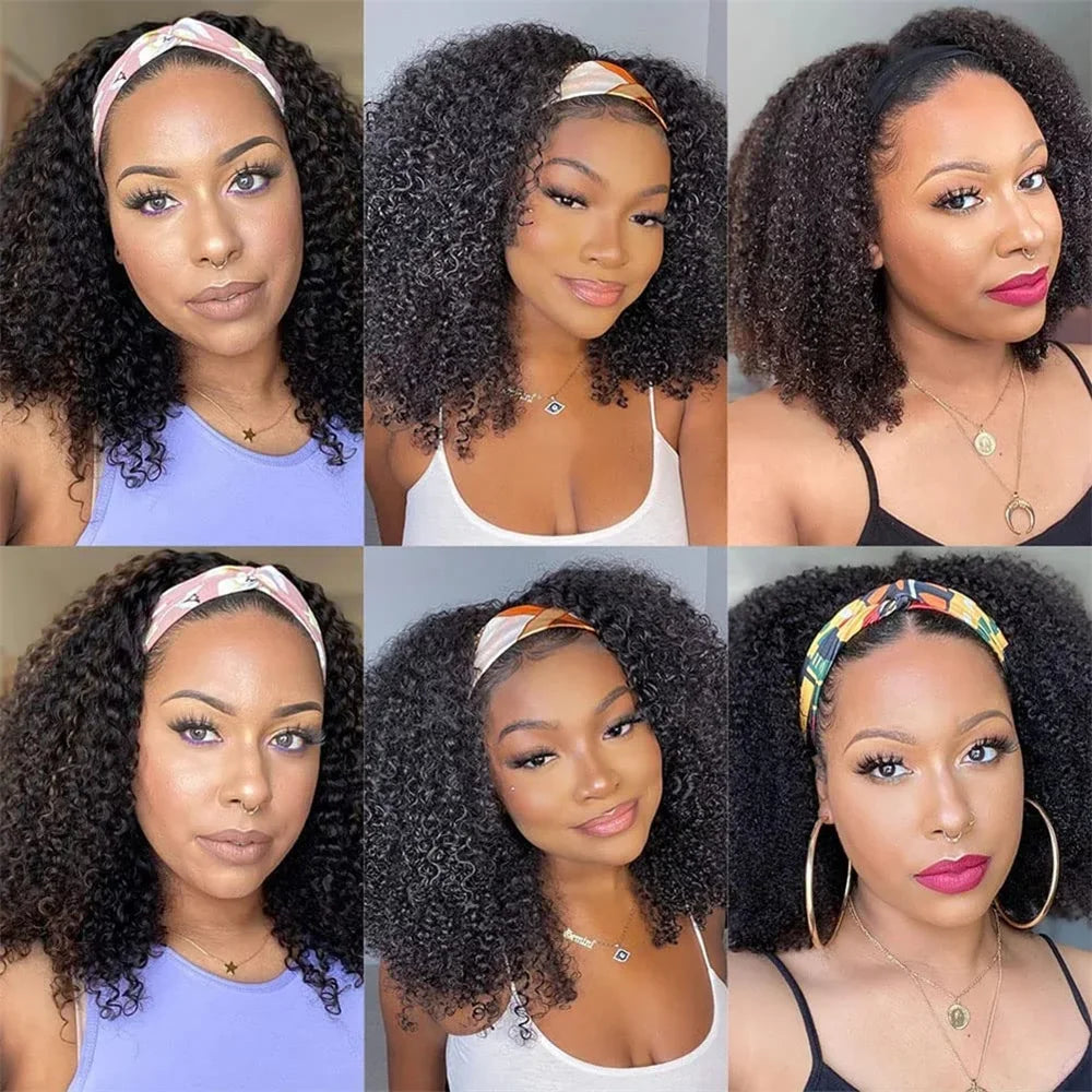Afro Kinky Curly Headband Wigs Human Hair