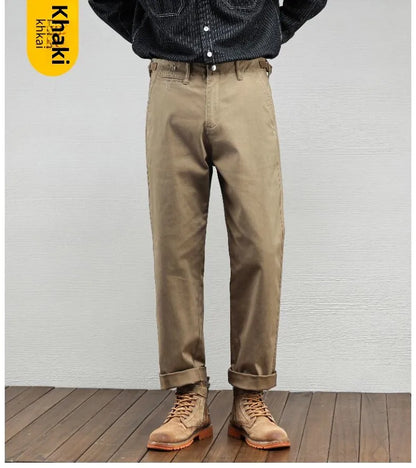 Casual Cotton Pants, Loose Straight Leg Workwear