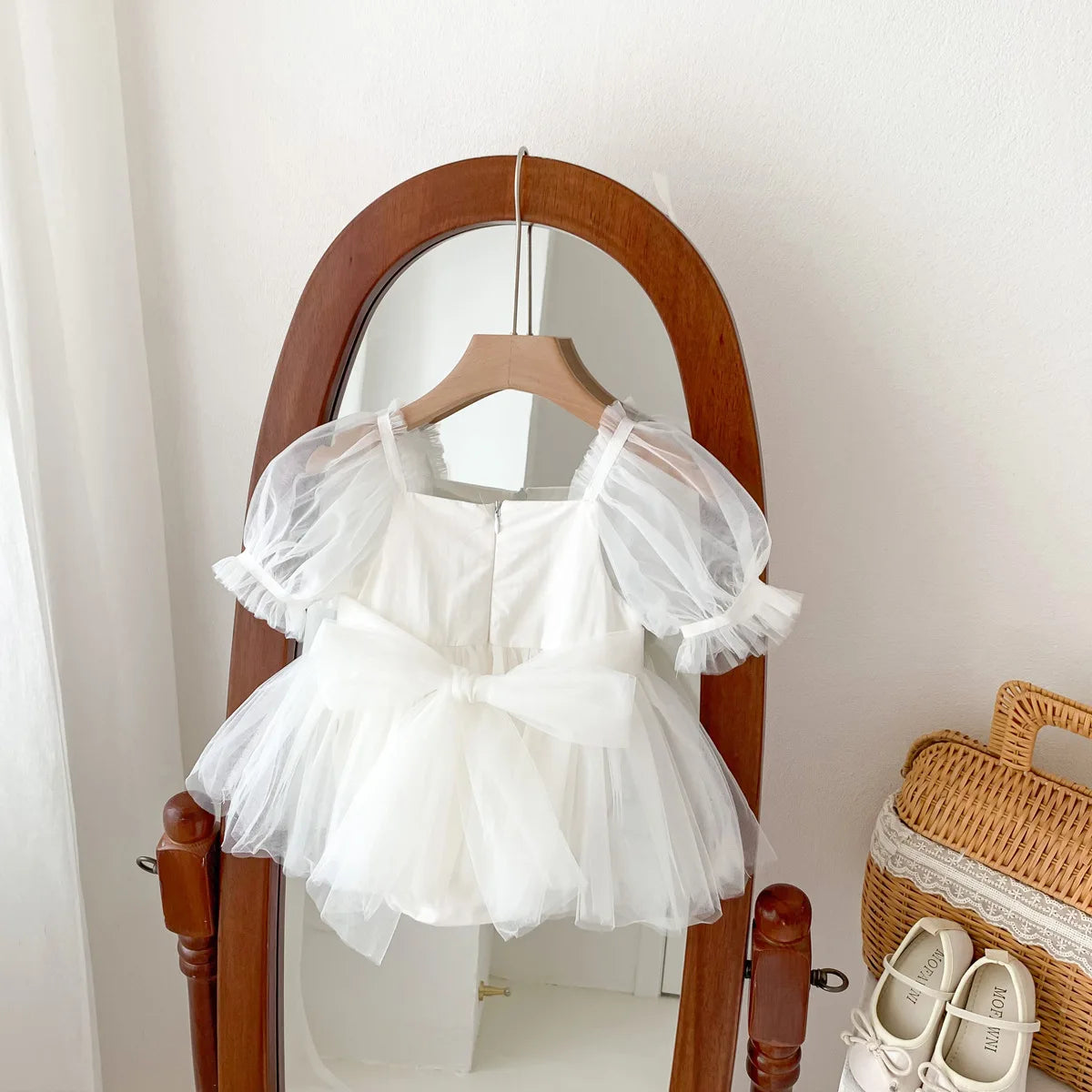 Mesh One Piece Puff Sleeve Girls Clothing