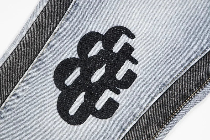 Retro Washed Spliced Denim High Brand Jeans