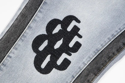Retro Washed Spliced Denim High Brand Jeans