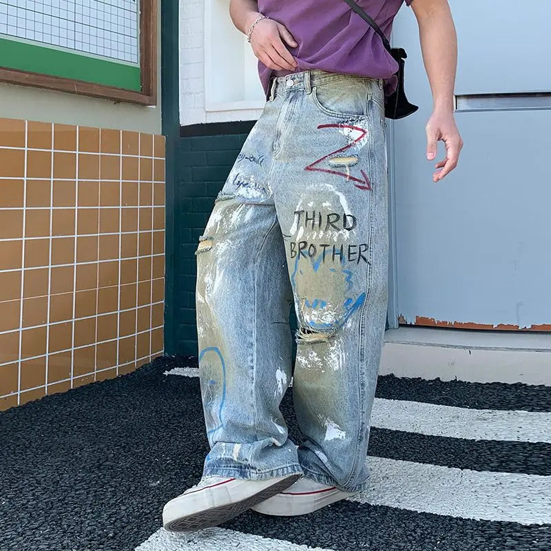 Men, Straight Loose Wide-Leg Trendy Brand