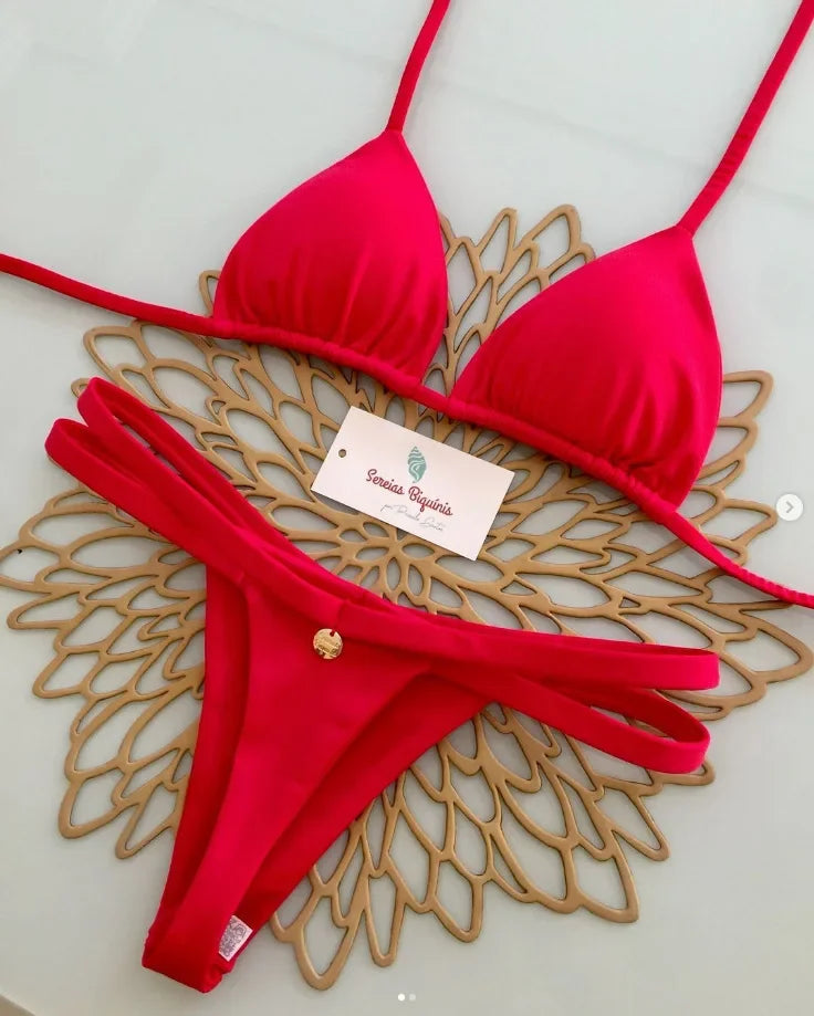 Print Sexy Bikini Sets Halter Lace-up  Beach