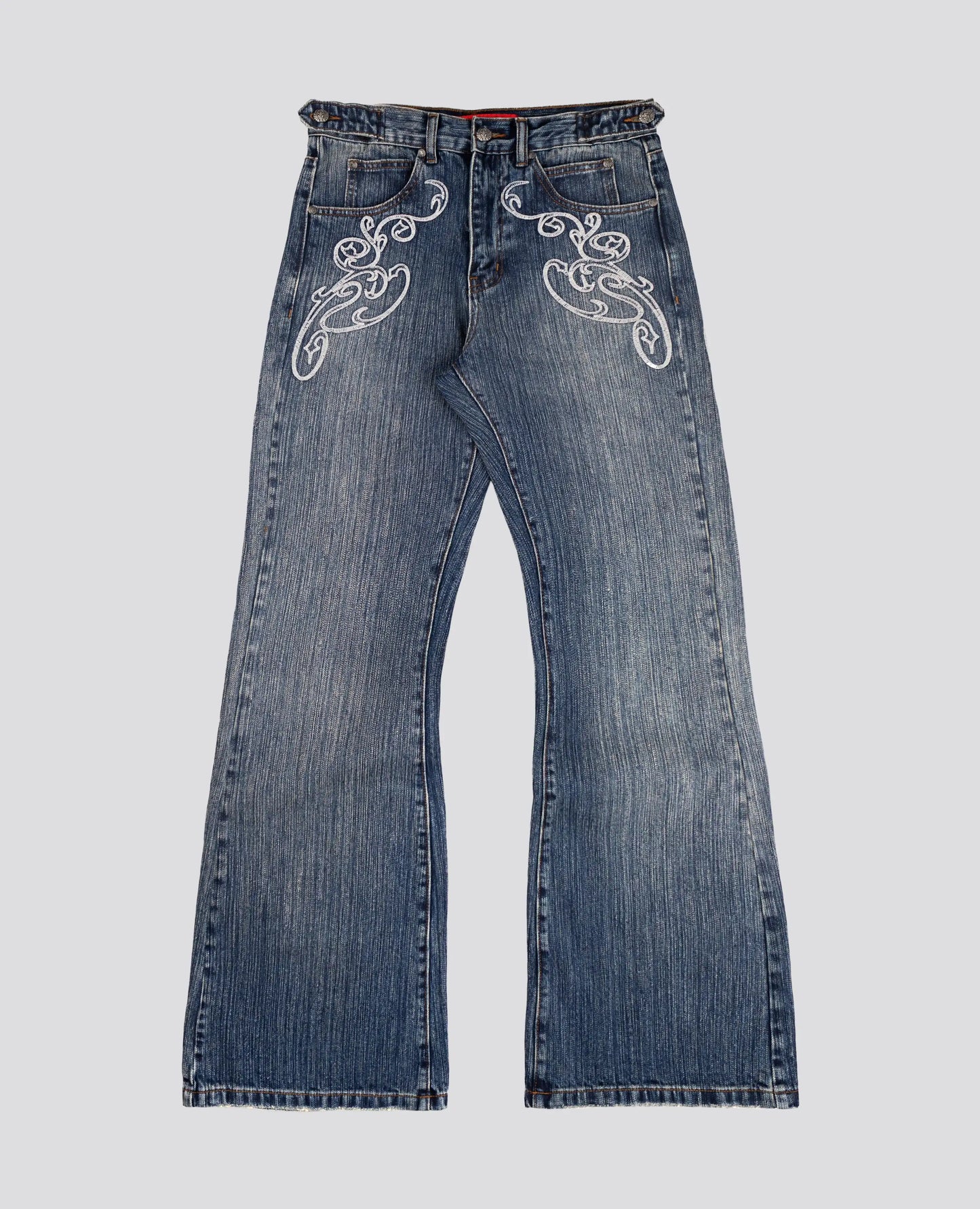 Men/Women Bootcut Jeans Vintage Washed Embroidery Pants