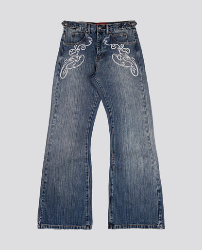 Men/Women Bootcut Jeans Vintage Washed Embroidery Pants