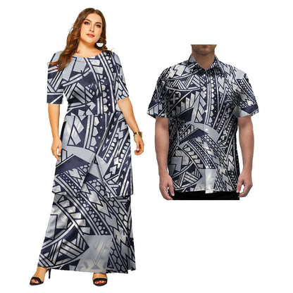 2 Pcs Custom Polynesian Traditional Dresses and Mens Shirts