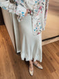 Satin Lace Patchwork Midi Skirt Elegant Women