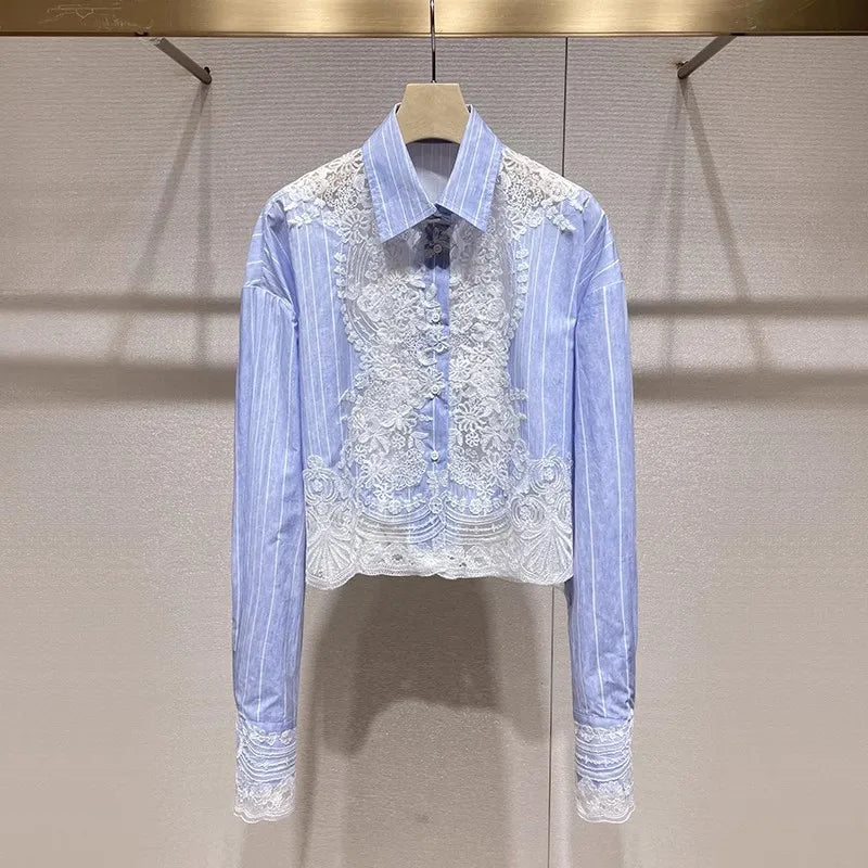 Lace Embroidery Patchwork Short Shirts