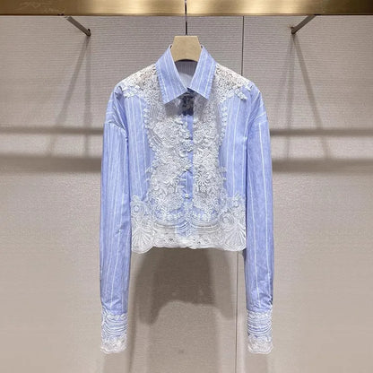 Lace Embroidery Patchwork Short Shirts