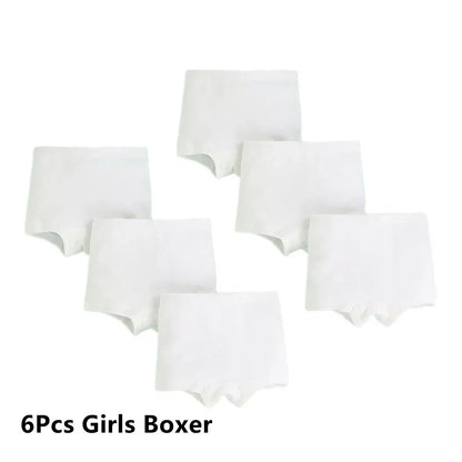 6Pcs Girls/Boys Underwear White Cotton Teen Briefs