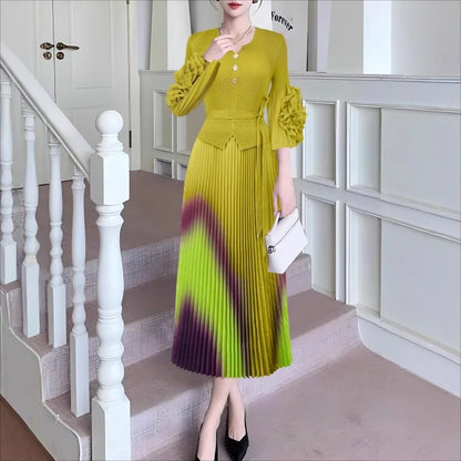 Miyake Pleated Women's Plus Size Dresses V-neck