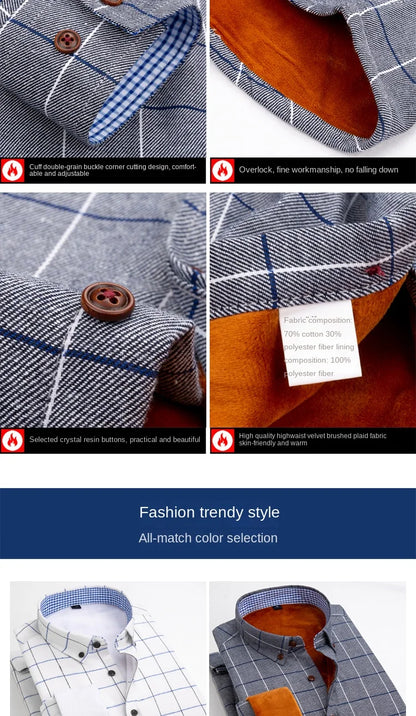 Mens Warm Plus Velvet Thick Cotton Shirts