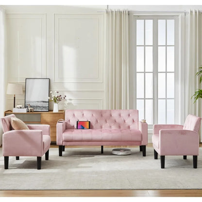 Mid-Century Modern Pink Velvet Loveseat Sofa Set