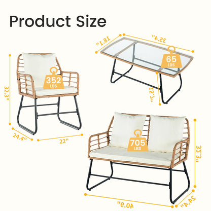 4 PCS Outdoor Wicker Patio Furniture Soft Cushion