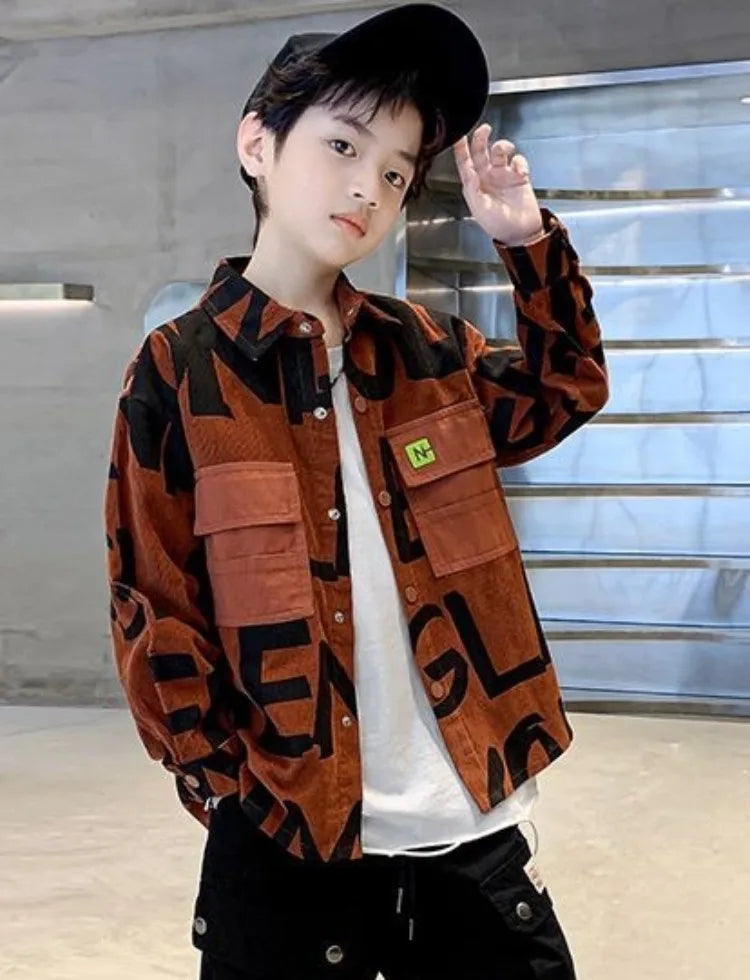 Boys Corduroy Long Sleeve Shirt Lightweight