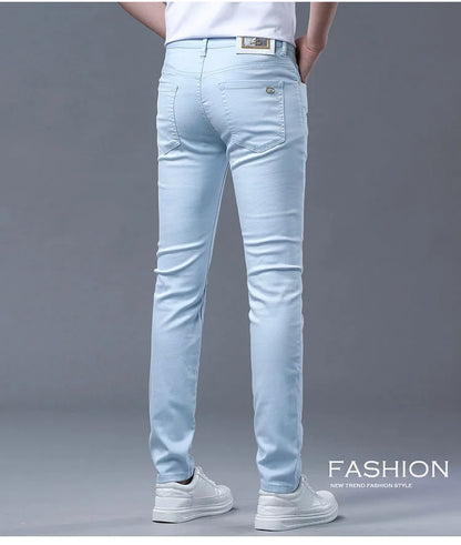 Fashion Solid Color Straight Leg Stretch Jeans