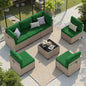 7-Piece Outdoor Rattan Sectional Sofa with Tempered Glass