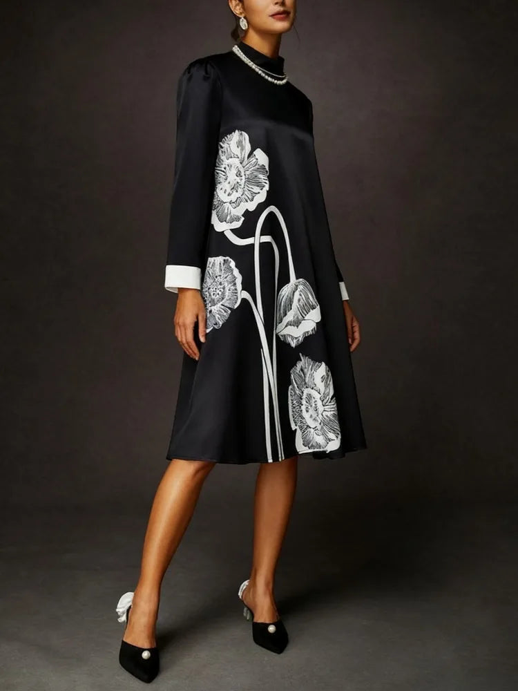 Floral Print Women's Black Party Dresses