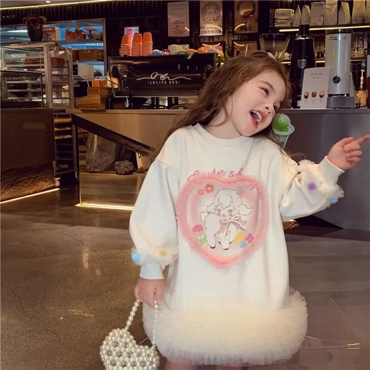 Girls' Casual Stylish Patchwork Tulle Hoodie Dresses