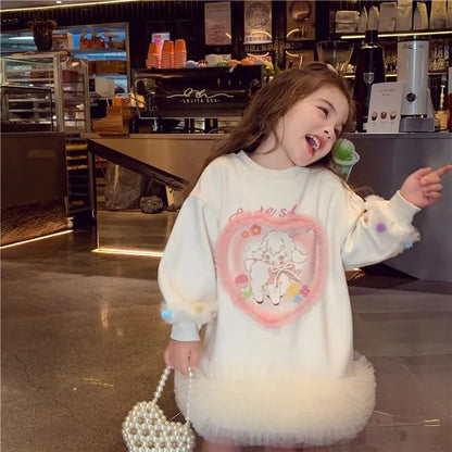 Girls' Casual Stylish Patchwork Tulle Hoodie Dresses