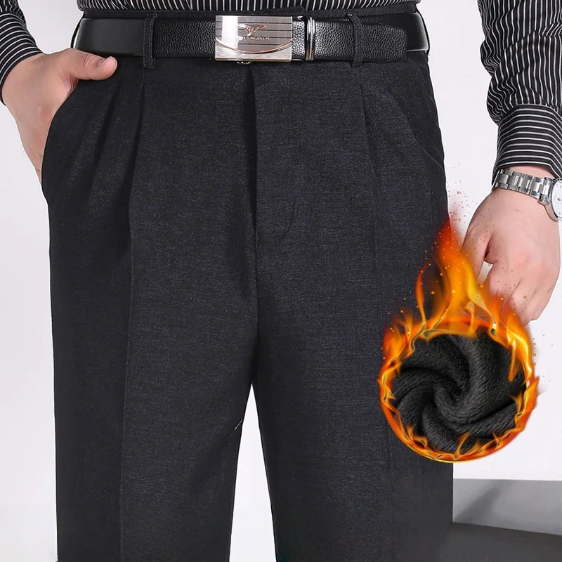 Double Pleated Waist Fleece Winter Suit Pants
