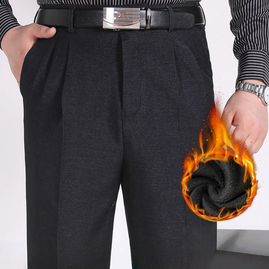 Double Pleated Waist Fleece Winter Suit Pants
