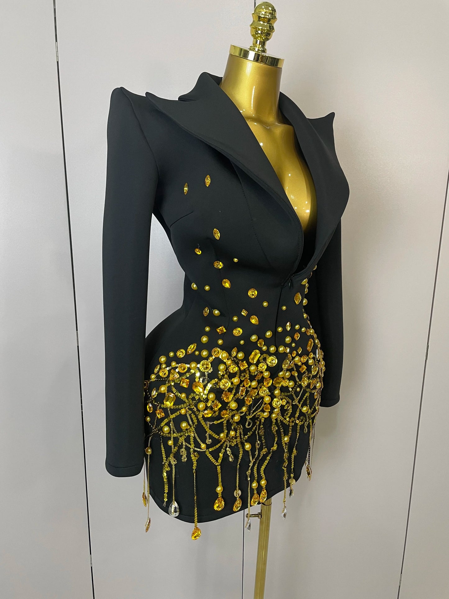 Sparkly Crystal Pearls Long Sleeve Mini Dress