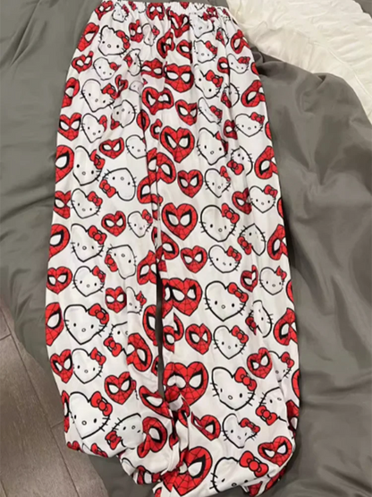 Women/Men Hello Kitty Spider-Man Cotton Loose Pajama Pants