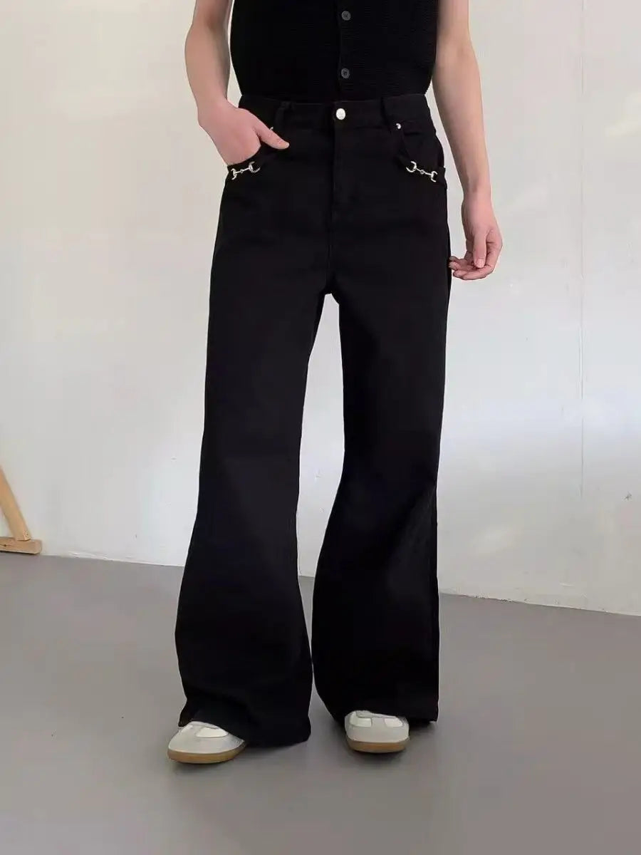 American Retro buckle Design Washed Micro-Flare Jeans