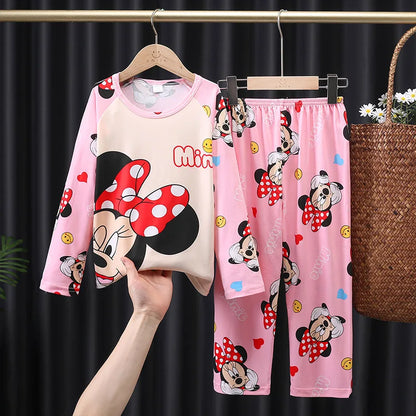 2 Pcs Boys/Girls Minnie Mickey Cartoon Longsleeved Pajamas