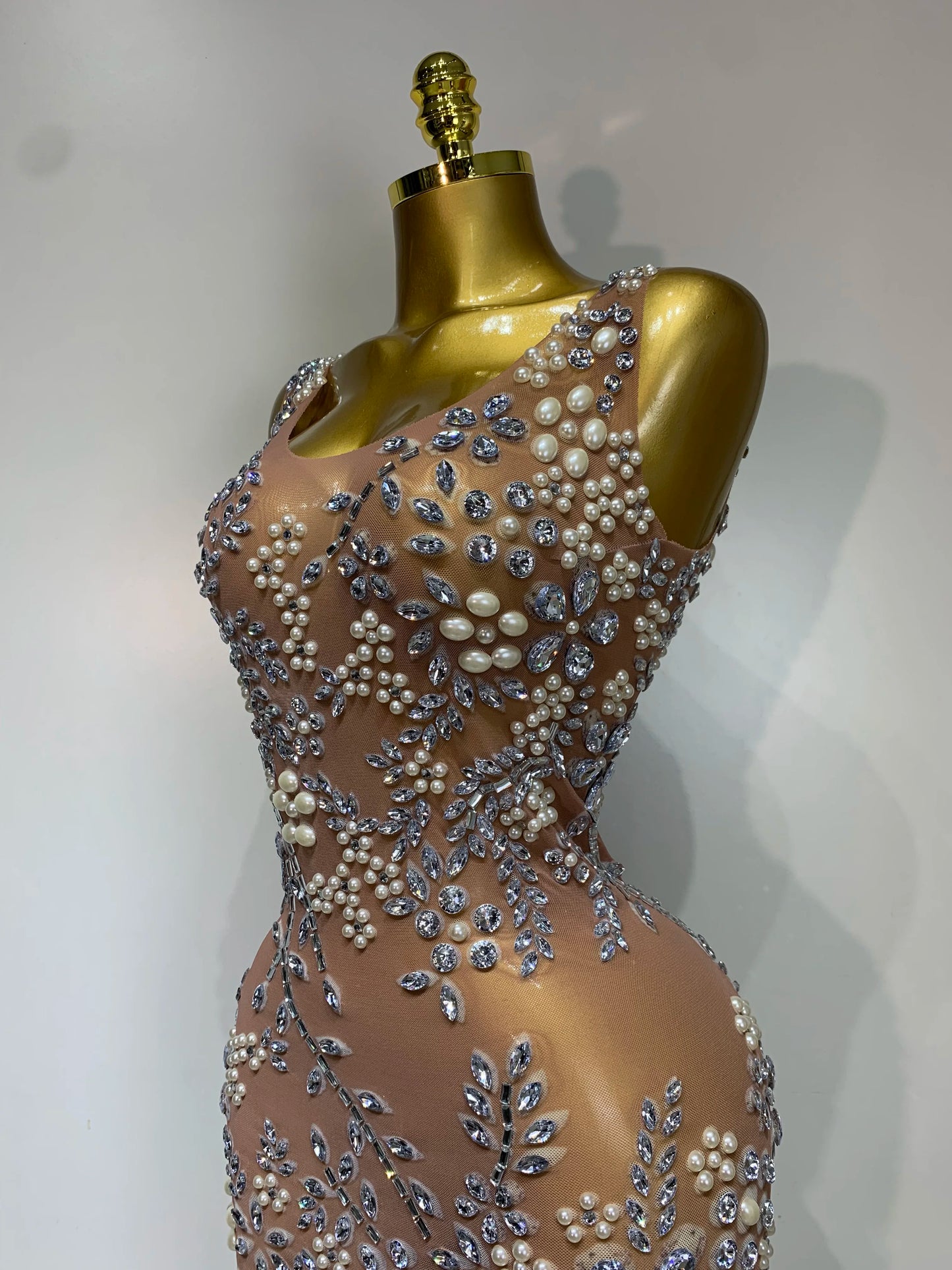 Lxury Diamonds Mesh See Through Long Dress