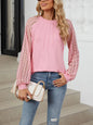 Womens Lantern Sleeve Lace Spliced Design Pullover