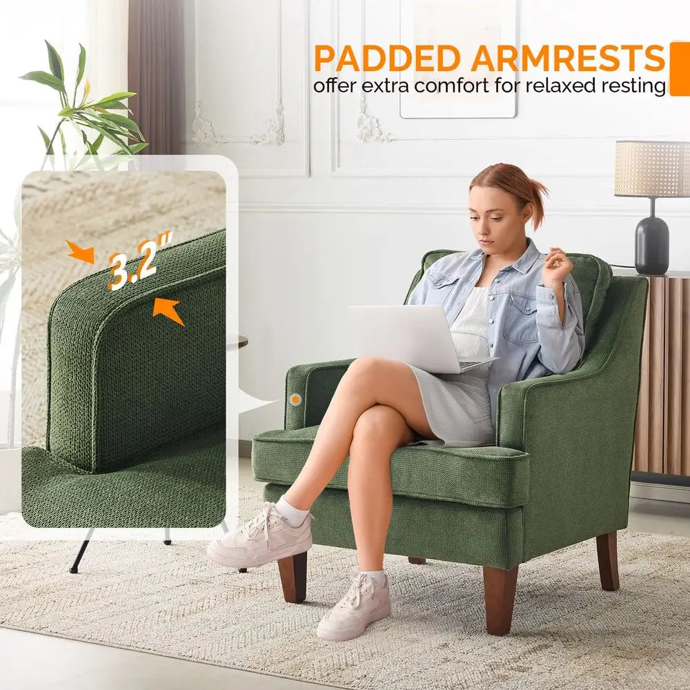 Set Of 2 Modern Accent Chairs, Green Upholstered Armchair Comfy