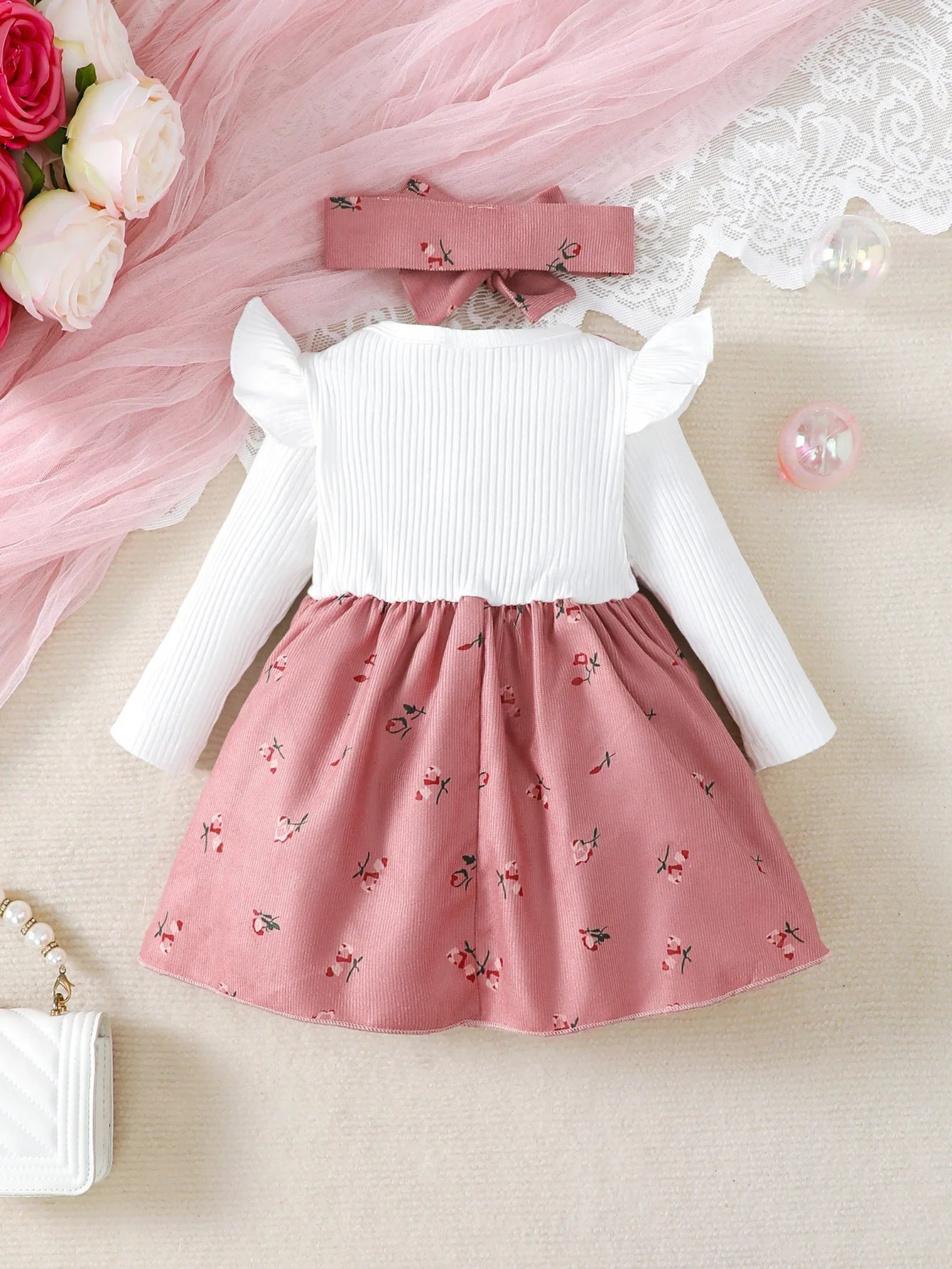 2pc Baby Girl Broken Flowers Big Bow Princess Dress