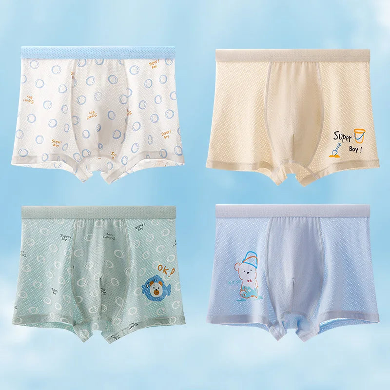 4 Pcs Mesh Breathable Antibacterial Cute Boys Briefs