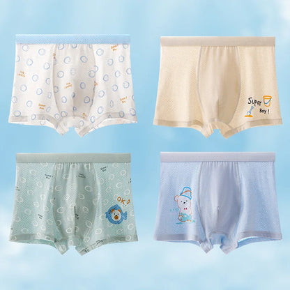 4 Pcs Mesh Breathable Antibacterial Cute Boys Briefs