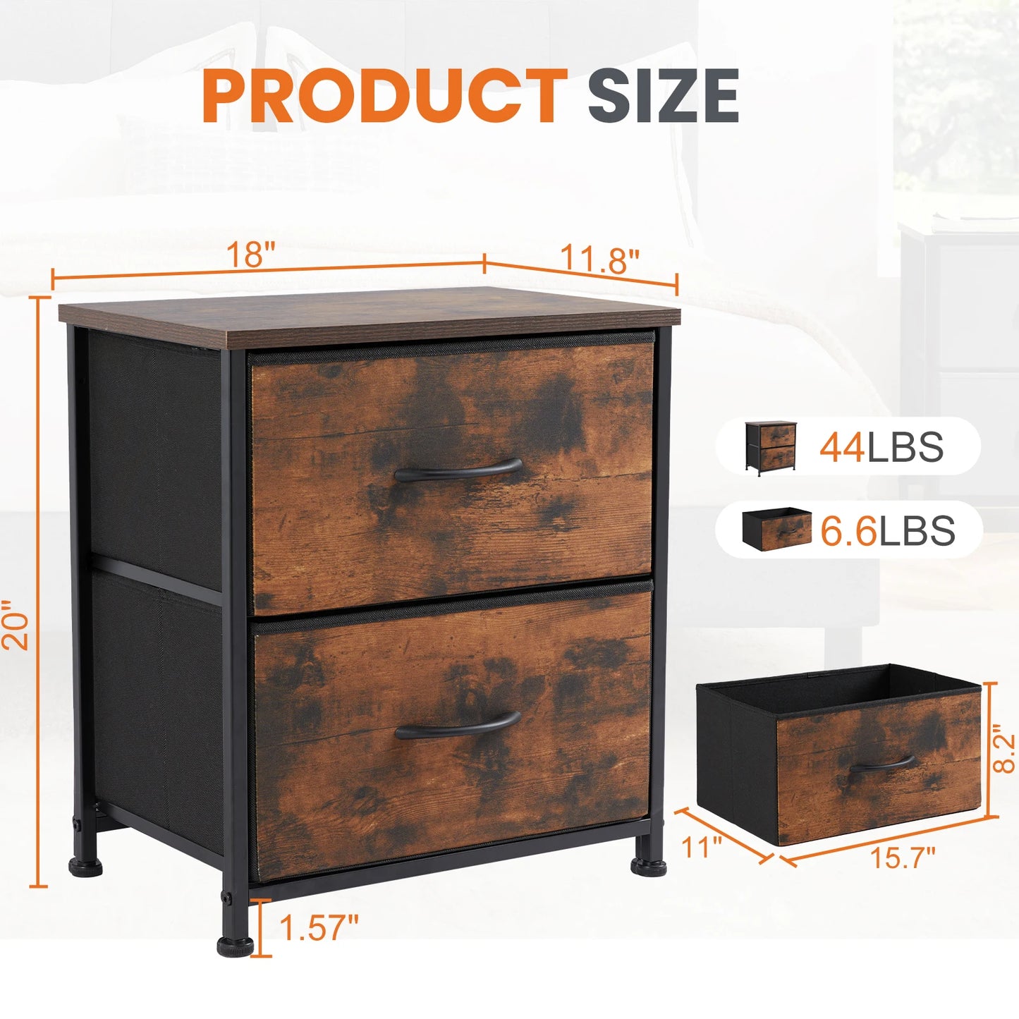 Table Storage Closet Chest Display 2 Fabric Drawers