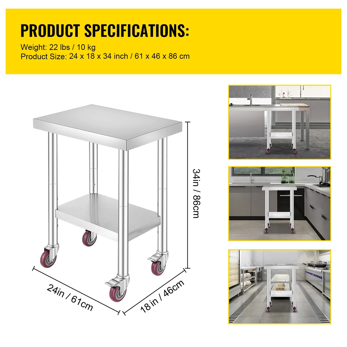Stainless Steel Commercial Work Table Caster Wheels