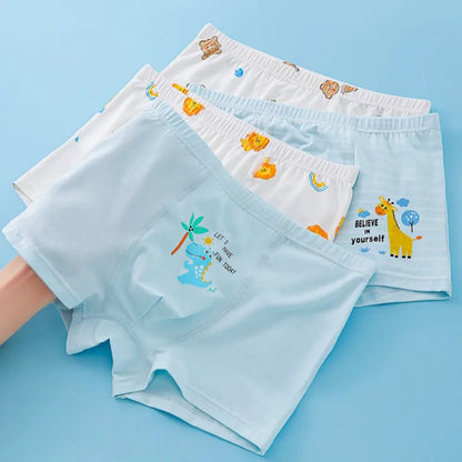 4PCS Boy Cotton Antibacterial Breathable Teenager  Cartoon Briefs