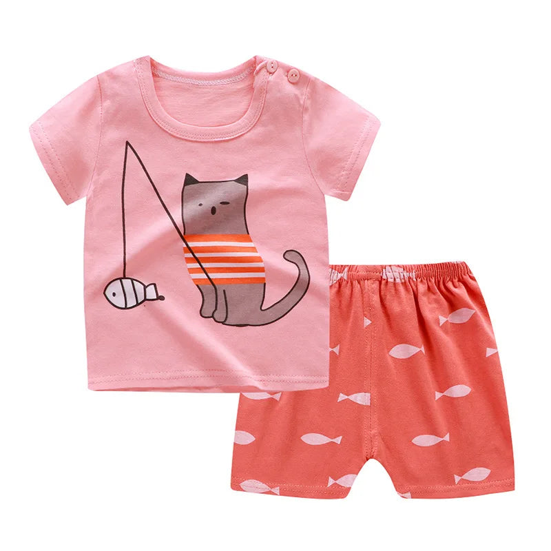 2 Pcs Cute Baby Boys/Girls Short Sleeve Pants Set