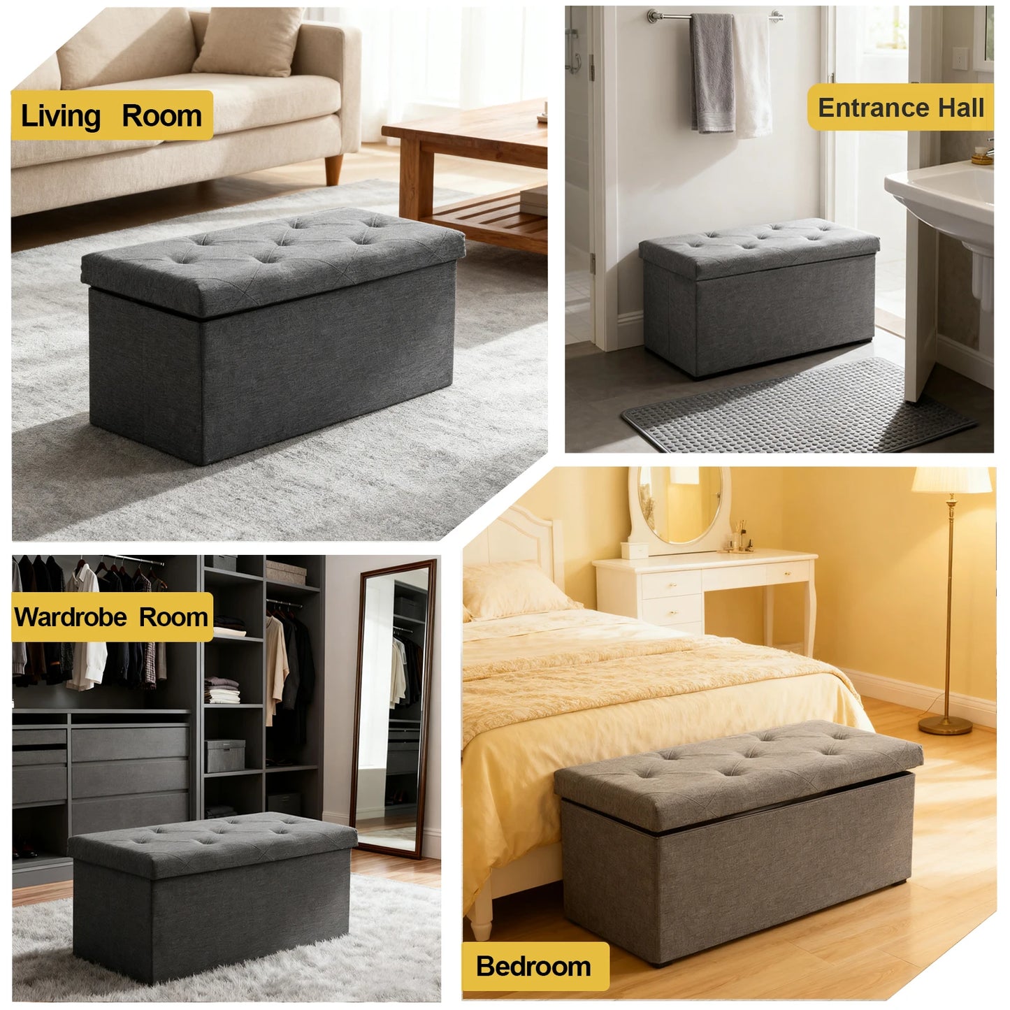 Heavy-Duty Multi-Purpose Folding Storage Ottoman