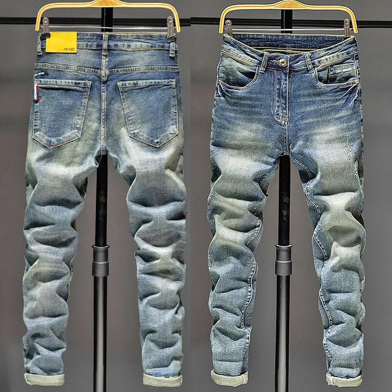 Men Holes Ripped Patchwork Jeans Streetwear Slim
