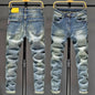 Men Holes Ripped Patchwork Jeans Streetwear Slim
