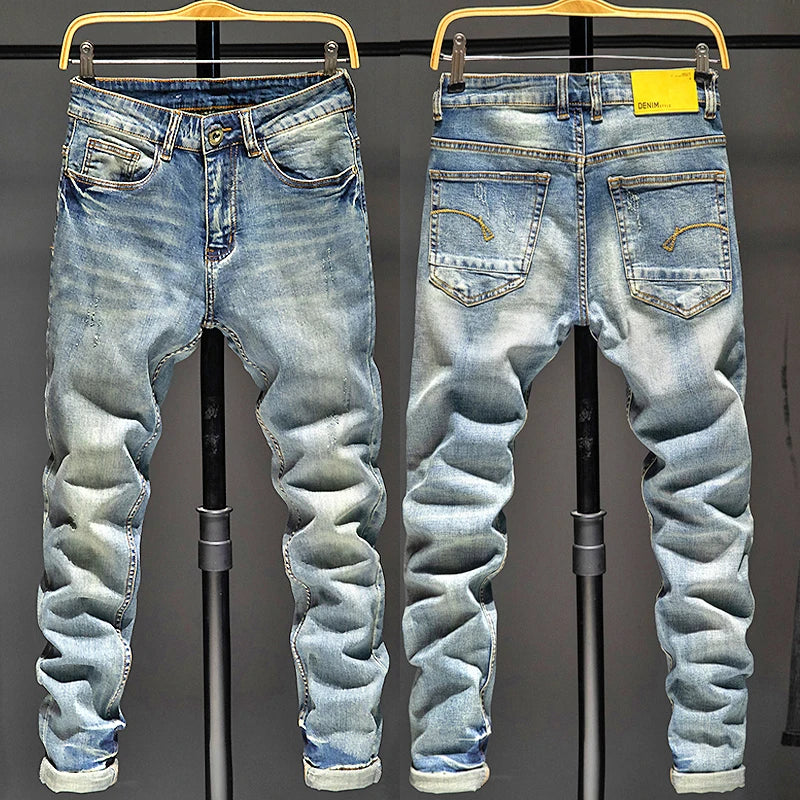 Men Holes Ripped Patchwork Jeans Streetwear Slim