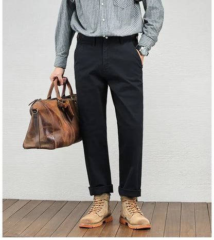Casual Cotton Pants, Loose Straight Leg Workwear