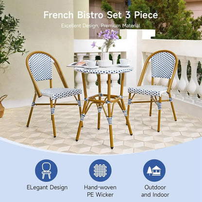 3 Piece Patio Bistro Set, French Wicker Outdoor