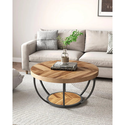 32" Circle Coffee Table for Living Room, 2-Tier