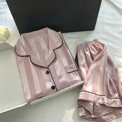 2Pcs/set Ice Silk Women's Pajamas Short Sleeve Short Pants