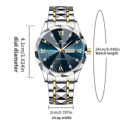 Diamond Luxury Night Glow Double Calendar Quartz