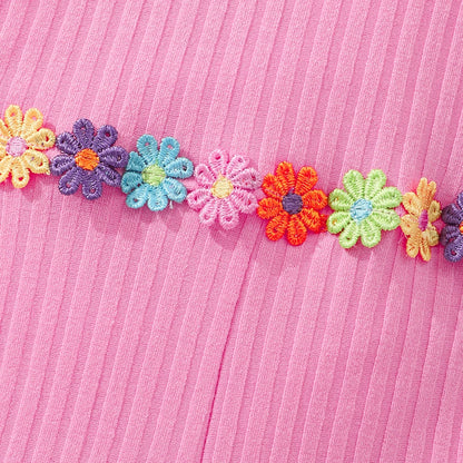 Girls Bubble Sleeve Ribbed Short Romper Set